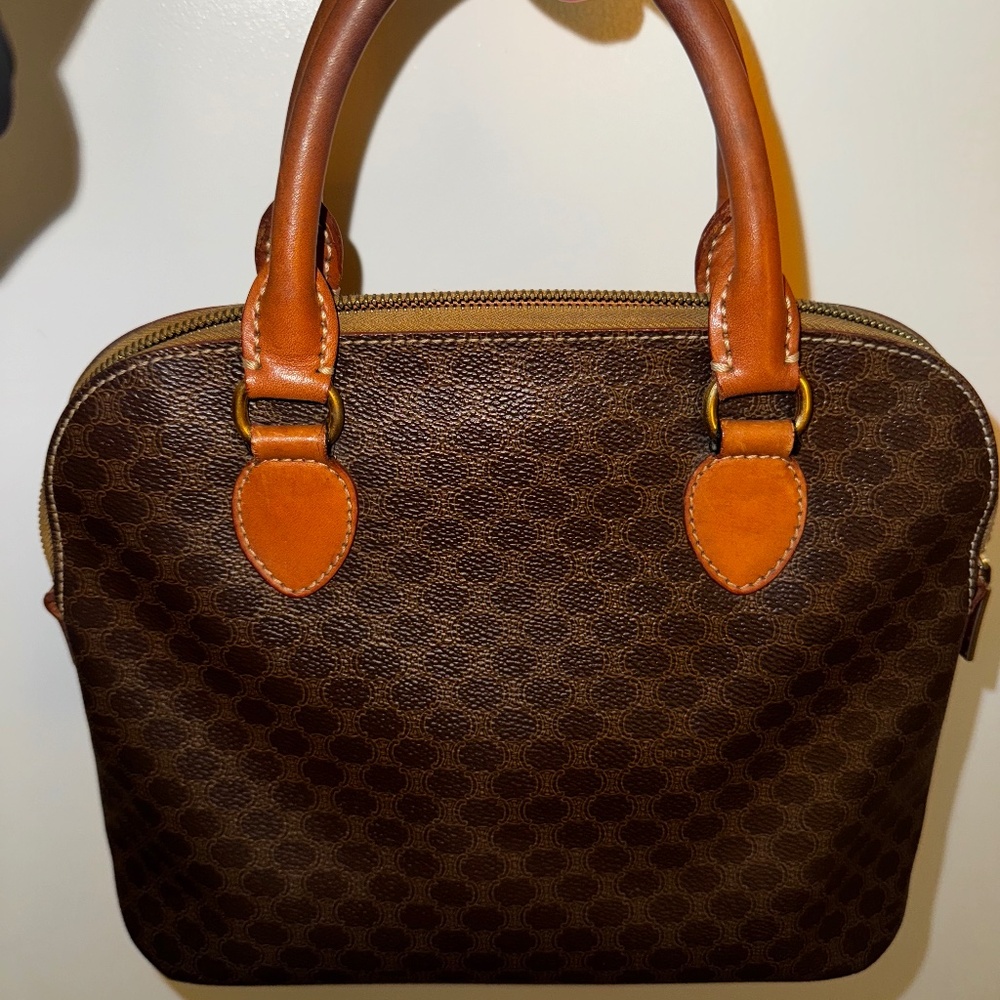 CELINE MACADAM PATTERN LEATHER ALMA STYLE HANDLE BAG